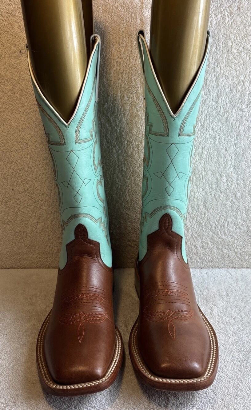 HP Horsepower Women Size 7.5 B Green Brown Leather Buckaroo Cowboy Western Boots